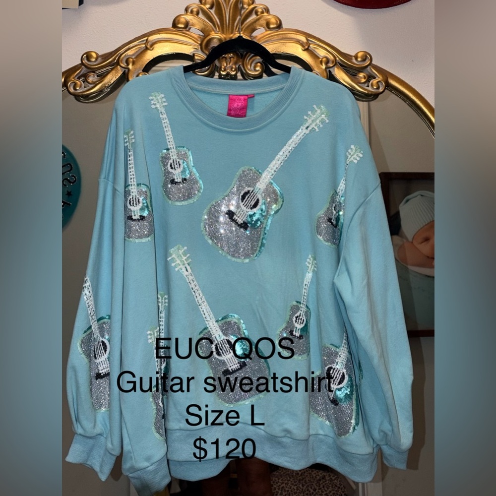 Queen of Sparkles aqua Guitar Sweater